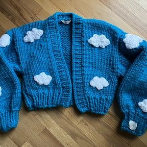 Blue Cloud Patterned Women's Cardigan